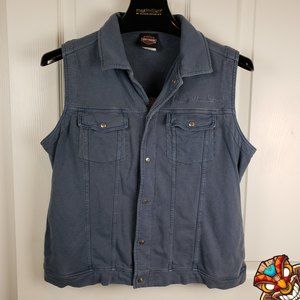 Womens Harley Davidson Black Hill SD Blue Medium Pockets Button Cotton Vest VGC